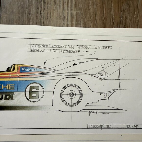 Porsche Racer Car Drawing from the 80's - Copy - Picture 7 of 8